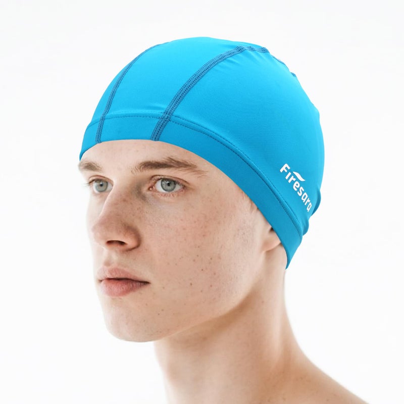 Firesara Fabric Swim Cap, High Elasticity Swimming Cap Keeps Hair Clean Breathable Fit Both Long Hair Short Hair, Swim Caps Woman Girls Men Kids One Size Hat - Image 1